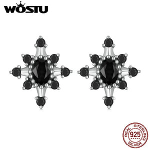 925 Silver CZ Star Stud Earrings European Gothic Ear Studs Wedding Jewelry