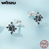 925 Silver CZ Star Stud Earrings European Gothic Ear Studs Wedding Jewelry