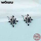 925 Silver CZ Star Stud Earrings European Gothic Ear Studs Wedding Jewelry