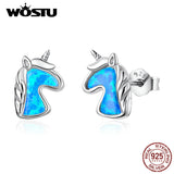 925 Silver Unicorn Opal Stud Earrings Wedding Gift CQE815-A