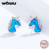 925 Silver Unicorn Opal Stud Earrings Wedding Gift CQE815-A