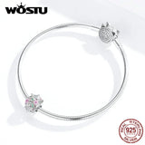 925 Silver Butterfly & Flowers Beads Pink Zircon Bracelet Pendant