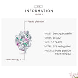 925 Silver Butterfly & Flowers Beads Pink Zircon Bracelet Pendant