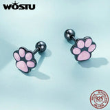 925 Silver Cat Ear Hoop Earrings Pink Pet Paw Studs Girl Jewelry