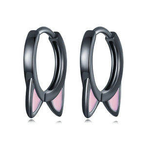 925 Silver Cat Ear Hoop Earrings Pink Pet Paw Studs Girl Jewelry