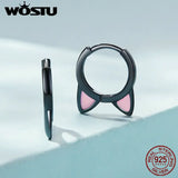 925 Silver Cat Ear Hoop Earrings Pink Pet Paw Studs Girl Jewelry