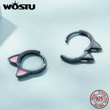 925 Silver Cat Ear Hoop Earrings Pink Pet Paw Studs Girl Jewelry