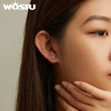 925 Silver Cat Ear Hoop Earrings Pink Pet Paw Studs Girl Jewelry