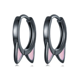 925 Silver Cat Ear Hoop Earrings Pink Pet Paw Studs Girl Jewelry