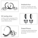 925 Silver Heart Hoop Earrings Black&White Lattice Earring Wedding Party