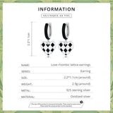 925 Silver Heart Hoop Earrings Black&White Lattice Earring Wedding Party