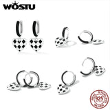 925 Silver Heart Hoop Earrings Black&White Lattice Earring Wedding Party
