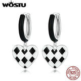 925 Silver Heart Hoop Earrings Black&White Lattice Earring Wedding Party