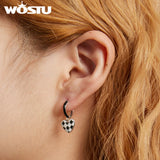 925 Silver Heart Hoop Earrings Black&White Lattice Earring Wedding Party