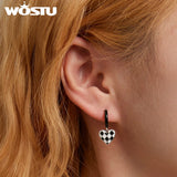 925 Silver Heart Hoop Earrings Black&White Lattice Earring Wedding Party