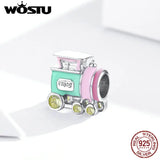 925 Silver Train Beads Crystal Charms for Bracelet Pendant
