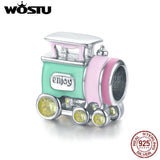 925 Silver Train Beads Crystal Charms for Bracelet Pendant