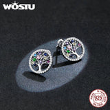 Sterling Silver Colorful Tree of Life Stud Earrings Rainbow Earrings For Women