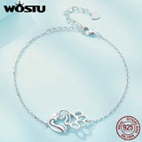 925 Sterling Silver Cat Charm Bracelet Pet Paw Chain Links Girl Jewelry