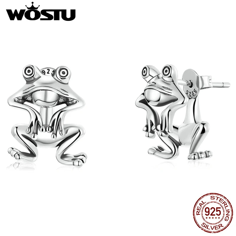 925 Sterling Silver Frog Stud Earrings for Women Party Jewelry