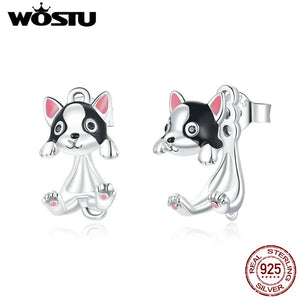 925 Sterling Silver Puppy Stud Earrings Unusual Women Party Jewelry