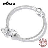 925 Silver Red Heart Clock Charms Beads Women DIY Bracelet Necklace