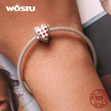 925 Silver Red Heart Clock Charms Beads Women DIY Bracelet Necklace