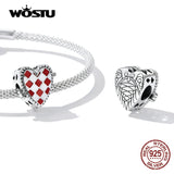925 Silver Red Heart Clock Charms Beads Women DIY Bracelet Necklace