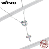925 Sterling Silver Rainbow Heart Cross Pendant Necklace