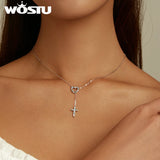 925 Sterling Silver Rainbow Heart Cross Pendant Necklace