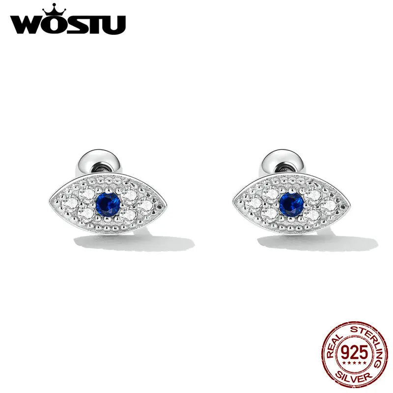925 Silver Devil Eye Stud Earrings CZ Ear Studs VSE165