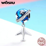 925 Silver Airplane Bead for Charm Bracelet - CQC887