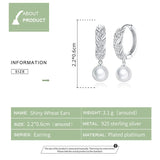 925 Silver CZ Wheat Pearl Hoop Earrings Women Jewelry CTE446