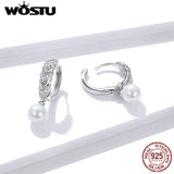 925 Silver CZ Wheat Pearl Hoop Earrings Women Jewelry CTE446