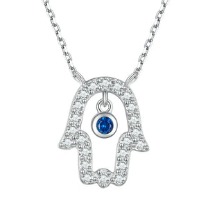 925 Silver Fatima's Hand Charm Necklace Zircon Hand Chain for Women