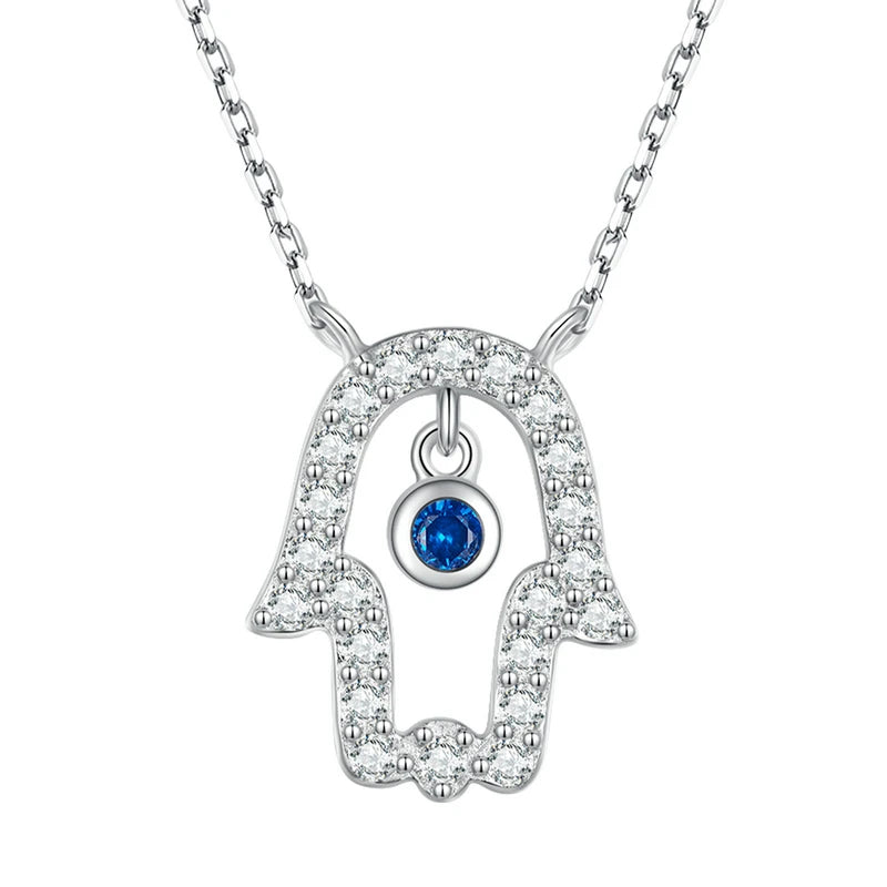925 Silver Fatima's Hand Charm Necklace Zircon Hand Chain for Women
