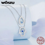 925 Silver Fatima's Hand Charm Necklace Zircon Hand Chain for Women
