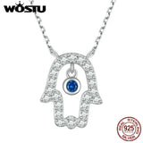 925 Silver Fatima's Hand Charm Necklace Zircon Hand Chain for Women