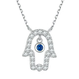 925 Silver Fatima's Hand Charm Necklace Zircon Hand Chain for Women