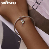 925 Silver Flower Bird Charm Beads Bracelet DIY Jewelry Gift
