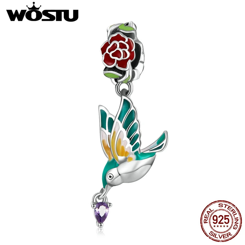 925 Silver Flower Bird Charm Beads Bracelet DIY Jewelry Gift