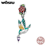 925 Silver Flower Bird Charm Beads Bracelet DIY Jewelry Gift