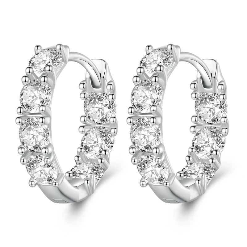 925 Silver Zircon Circle Hoop Earrings Wedding Crystal Jewelry Gift