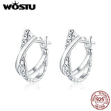 925 Silver Geometry Stud Earrings with Zircons for Women Wedding