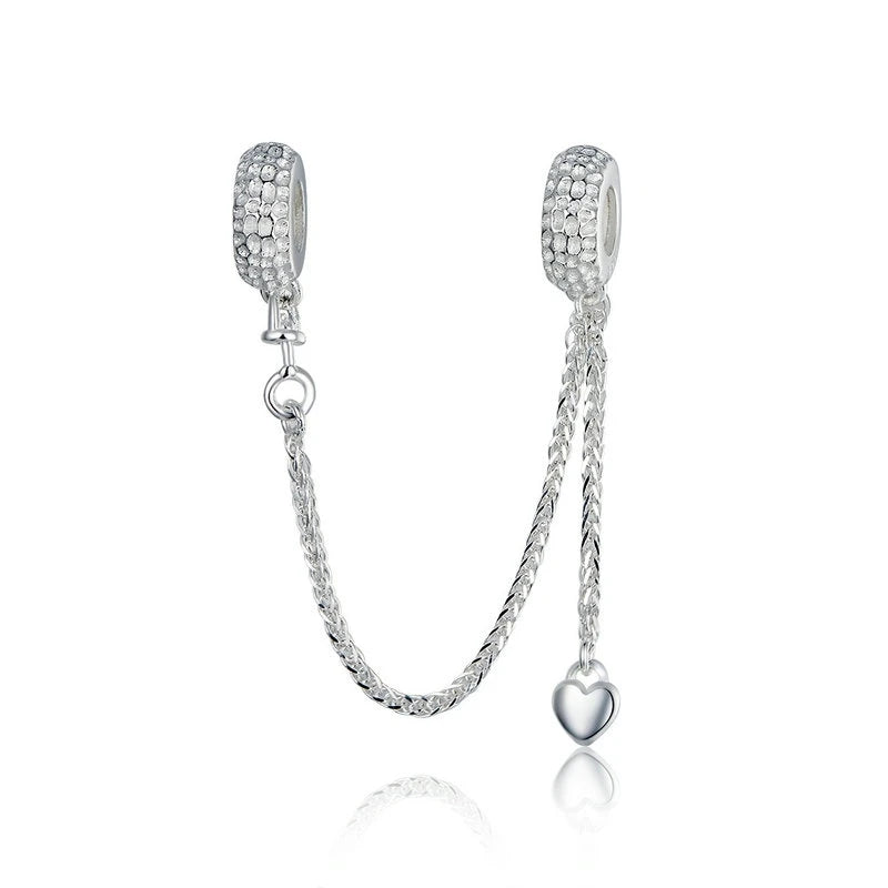 925 Silver Heart Charm Safety Chain Bead for Jewelry Making