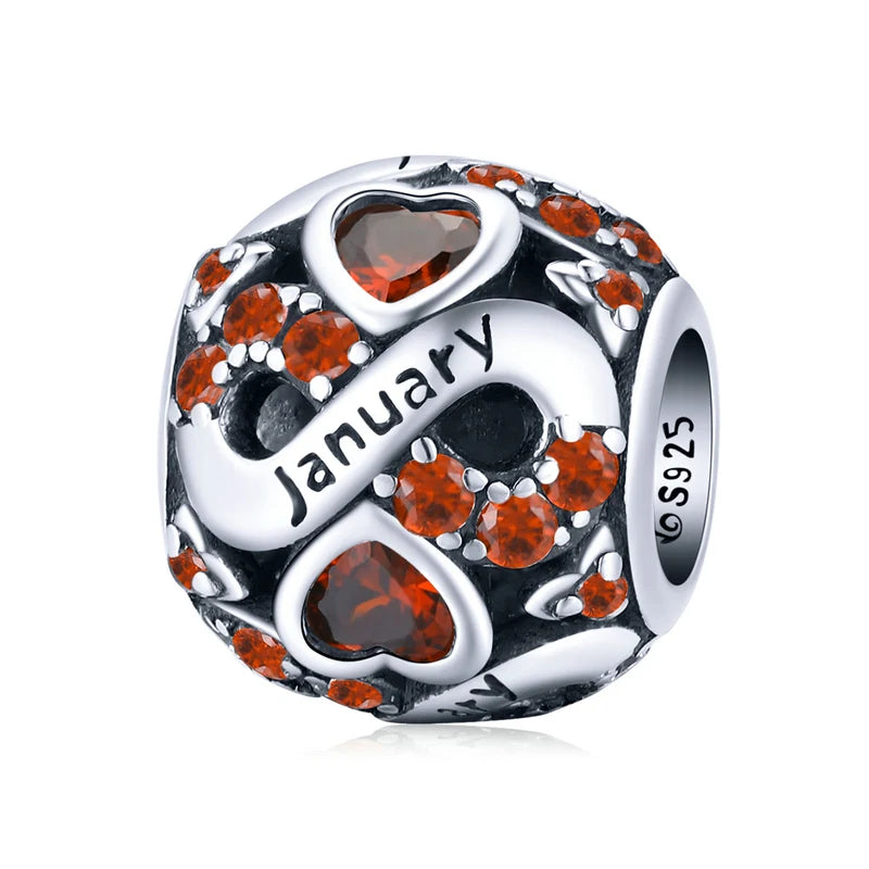 925 Silver Infinite Love Birthstone Zircon Charm for Bracelet Gift