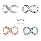 925 Silver Infinity Love Charm Family Bead Bracelet Pendant Zircon Jewelry