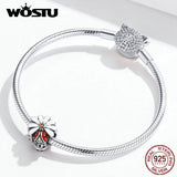 925 Sterling Silver Ladybug Flower Charm Bracelet Pendant Red Enamel CQC1276