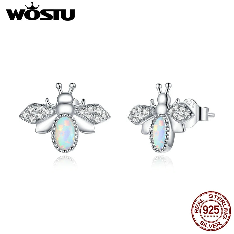 925 Sterling Silver Opal Bees CZ Stud Earrings for Women