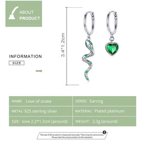 925 Silver Snake Hoop Earrings Green CZ Wedding Jewelry